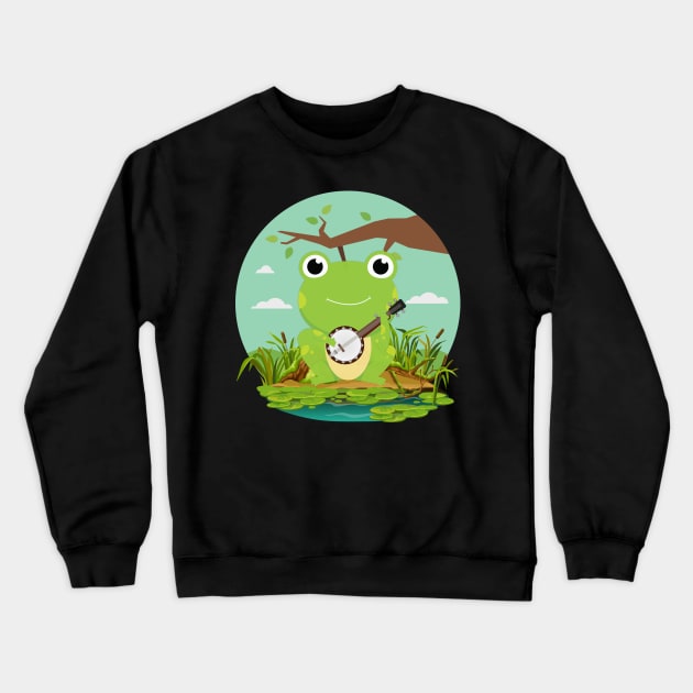 Kawaii Banjo Frog Crewneck Sweatshirt by Green Gecko Creative